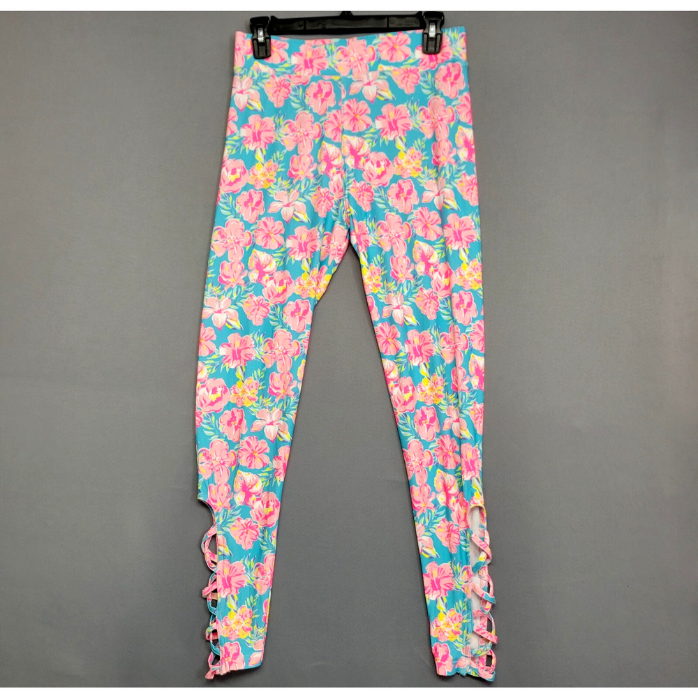 Simply‎ Southern Soft Leggings Womens FIts XS-S-M Blue Floral Leg Cut Outs